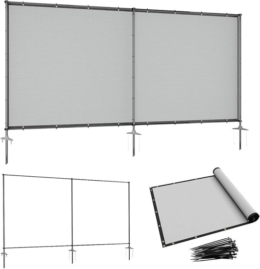 5' x 2' Gray Outdoor Privacy Screen Freestanding 240 GSM Privacy Fence Panels for Outside, Pool Fences with Poles, Backyard Temporary Fencing, Privacy Wall Ground Pole Fence