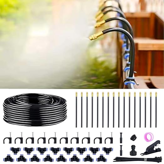 Thiswing 360° Adjustable Drip Irrigation System - 50 FT Automatic Garden Watering System with 16 Nozzles, Raised Bed Sprinkler Irrigation System, Garden Mister for Yard, Lawn, Plants, 5/16" Tubing