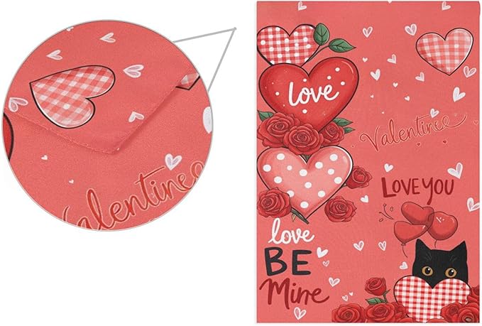 Valentine’s Day Cat Love House Flag 28x40 Inch Double Sided Outside Red Heart Be Mine Valentines Gift Yard Outdoor Flag Banner for Garden Lawn Patio Holiday Decorations