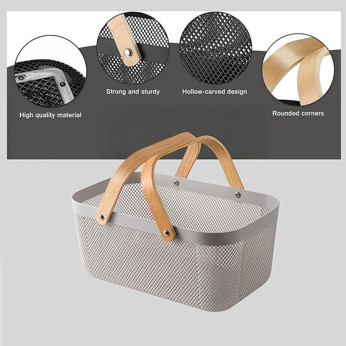 3pcs Collapsible Wooden Handle Plastic Harvest Basket - Rectangular Garden Storage Basket for Picking and Collecting Vegetables, Fruits - Ideal for Garden Cabinets & Outdoor Use (Gray)