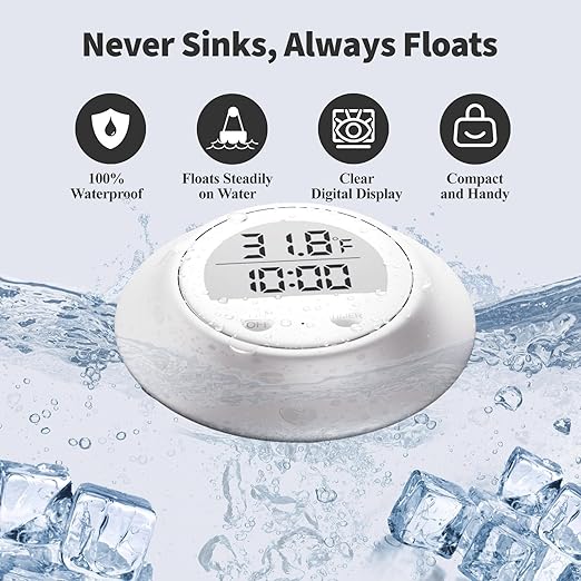 Silicone Cover Cold Plunge Thermometer with Timer, Waterproof Floating Water Thermometer for Ice Bath, Works with Ice Bath Tub Hot Tub Accurate Recovery(White)