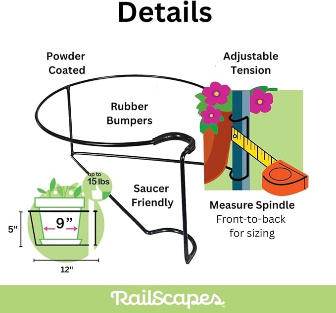 Bloem Railscapes Floating Railing Plant Clip for 1/2" - 3/4” Narrow Spindles
