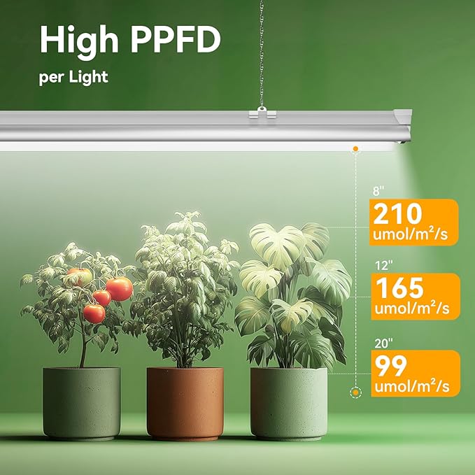 3FT Grow Lights for Indoor Plants,T8 5000K Full Spectrum Plant Light,192W(6 x 32W), LED Grow Light Strips with Timer, Aluminum Reflector, Linkable,Plant Growing Lamp Fixture for Greenhouse Indoor 6pcs