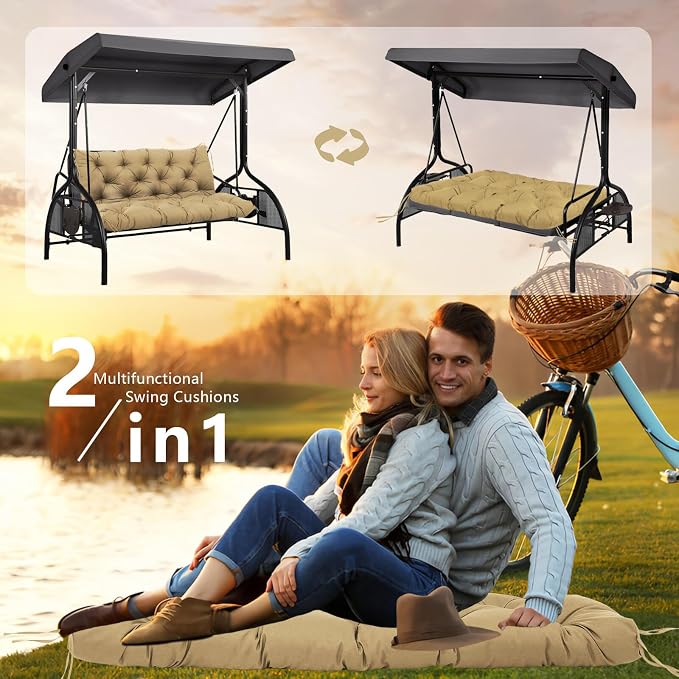 5" Thick Waterproof Porch Swing Cushion 40 x 40 in 3 Seater Replacement Outdoor Swing Cushions with Back Support Patio Swing Cushion for Outdoor Bench Furniture