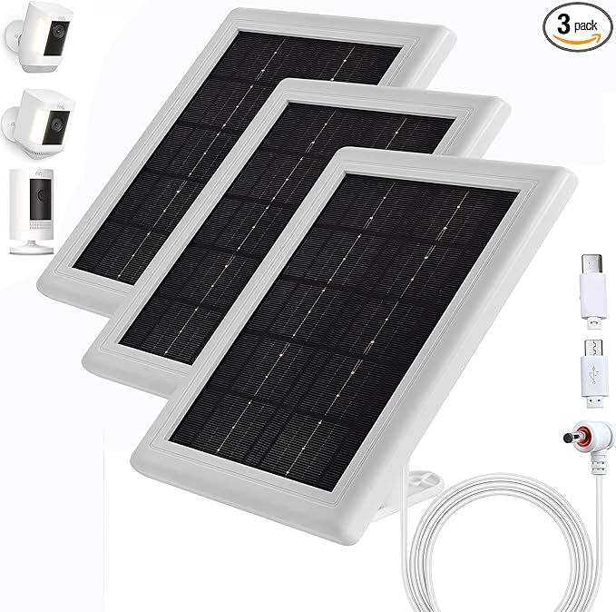 Ring Camera Solar Panel Charger, 5V 3.5W Solar Charger Compatible with Ring Spotlight Cam/Stick Up Cam Battery Outdoor Wireless Surveillance Camera, 16.4ft Cable (White, 3 Pack)