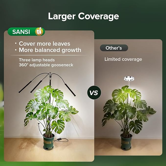 SANSI Grow Lights for Indoor Plants, 45W Plant Lights for Indoor Growing, High PPFD Full Spectrum, 4/8/12H Timer, 4-Level Dimmable, 79"-90" Height Adjustable for Large Tall Plants, Upgraded Stakes