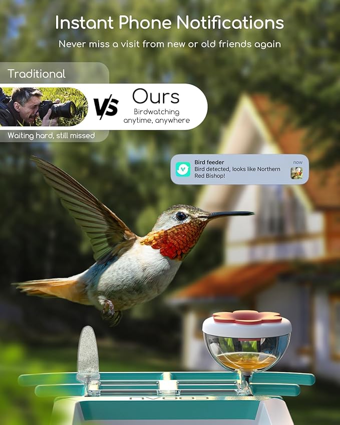 COOAU 2K Smart Bird Feeder with Camera, Faster Solar Powered Charging, Outdoor Birdhouse Cam with Precise AI Birds Recognition, Live Video Watching and Notifications, Ideal Gift for Bird Lovers, Blue