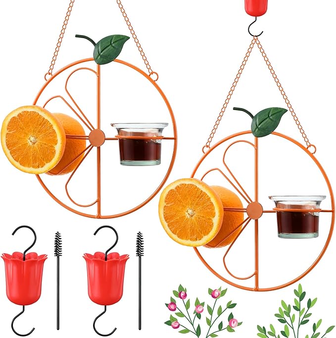 Baltimore Oriole Bird Feeder for Outdoors – Oriole Feeder with Ant Moat & Glass Bowl & Ant Moat & Cleaning Brush, Metal Hanging for Jelly, Nectar, Mealworms & Orange Halves(2 Pack)
