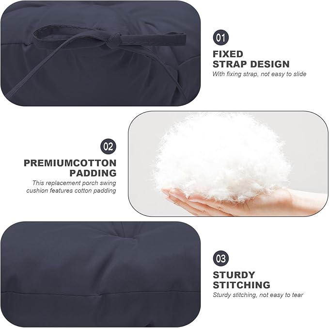Porch Swing Cushions,Outdoor Cushions 3 Seater Replacement with Backrest, Waterproof Thickened Bench Cushion with Ties for Porch, Patio,Outdoor, Backyard and Garden (Navy Blue 47 * 40 in)