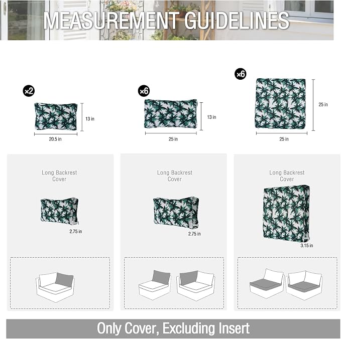 14 Pieces Patio Cushion Covers Replacement Outdoor Water-Resistant Couch Covers Splashproof UV-Resistant Furniture Protectors Sofa Slipcovers Set with Zippers, Cover Only