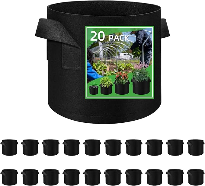 LITLANDSTAR 20 Pack 7 Gallon Plant Grow Bags, Breathable Felt Non-Woven Aeration Fabric Plant Grow Pots, Garden Planting Containers for Nursery Vegetable Flower Grow Bags with Handles (13.8x11.8inch)