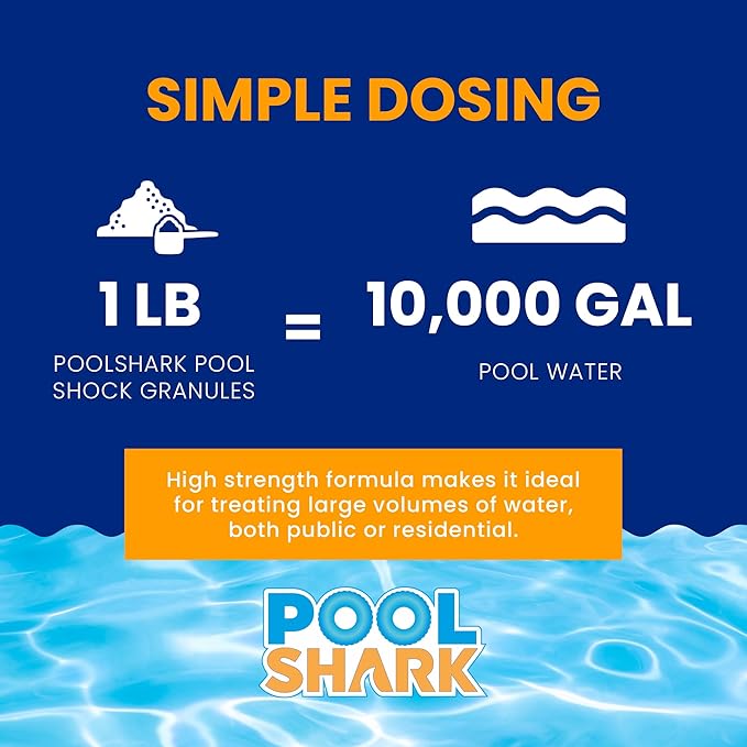 POOL SHARK 68% Calcium Hypochlorite Pool Shock | 1lb (12 Pack) Bags Chlorine Granules | Pool Shock Treatment for Swimming Pools | Inground & Above Ground Pool Cleaning, Fast-Acting Chlorine Shock