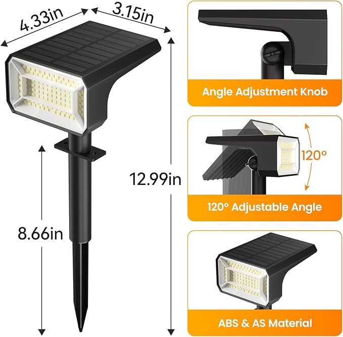 Fabrito 10 Pack Solar Spot Lights Outdoor Waterproof IP67, [108 LEDs, 4 Modes] Dusk to Dawn Spotlights with 1500mAh Battery for All Night, Landscape Lights for Tree, Yard, Pool, Pathway, Warm White