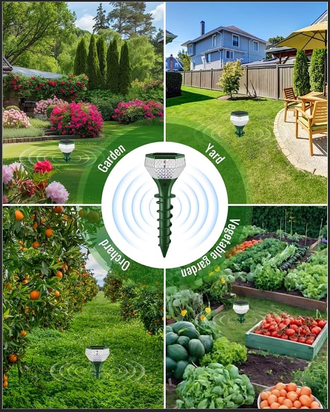 Extra Large Solar Powered Mole Repellent, 3X Size& Coverage, Vibration& Ultrasonic Repeller with Color LED Night Light, Repels All Animal Repellent Outdoor
