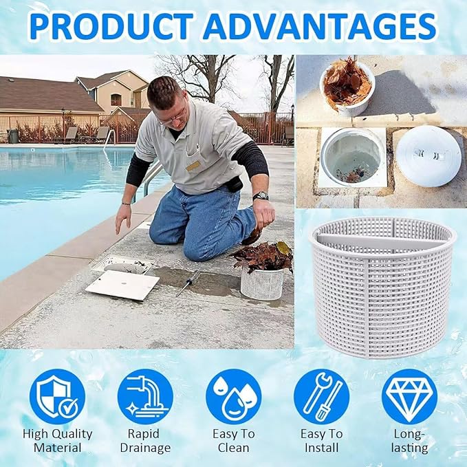 7'' Pool Skimmer Basket for Inground Pool Compatible with Hayward Skimmers Basket SPX1082CA & Aladdin B-152 Skimmer, Model SP1082 SP1083 SP1084 1085 SP1075 1075T 1076 1077 SP1082CA Pool Filter Basket