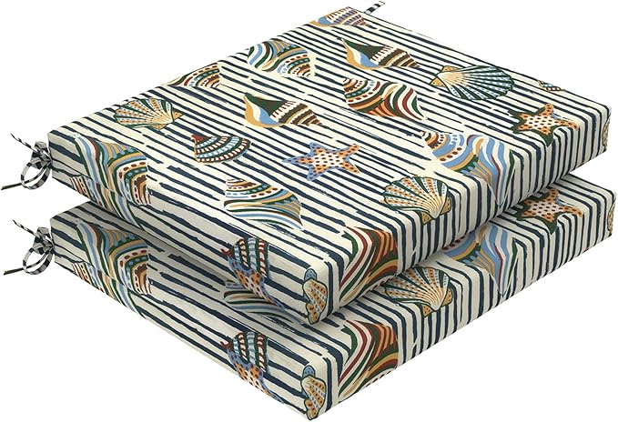 DYTXIII Set of 2 Outdoor Chair Cushions, Water Resistant 18.5"x16"x2" Square Seat Cushion for Patio Dining Chairs, High-Density Replacement Pads for Indoor Outdoor Furniture - Crayon Shells