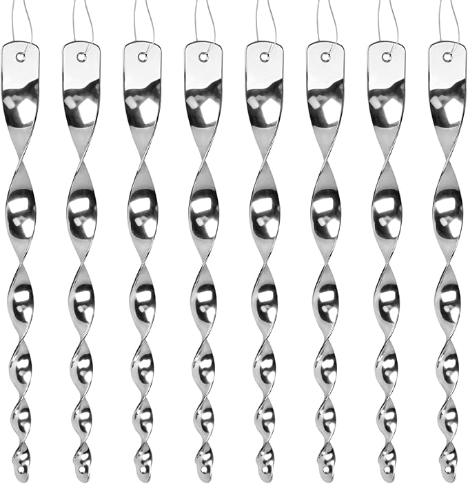 Factee 8 Pack Bird Reflective Rods for Outdoors, Woodpecker Deterrent Devices for House, Spiral Garden Bird Scare Reflectors, Hanging Mirror Twists for Yard, Patio, Garden, Farm, Decoration