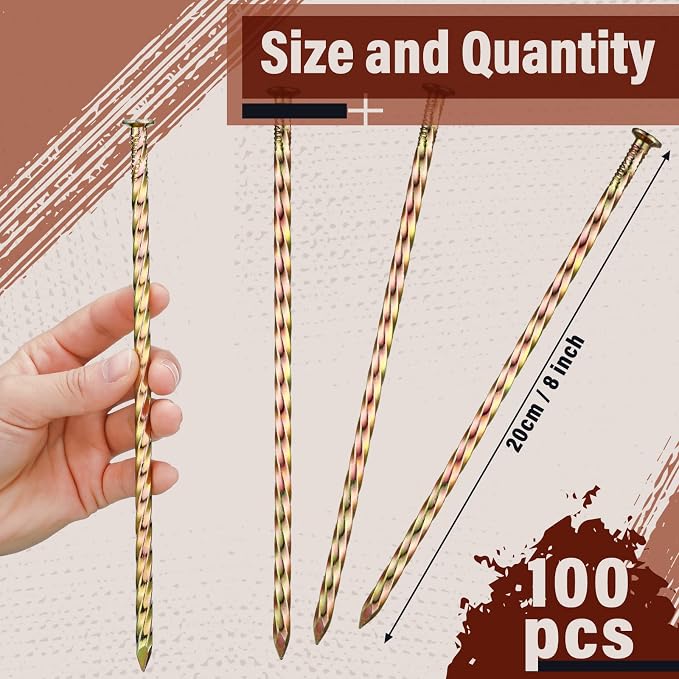 Sadnyy 100 Pcs Artificial Turf Stakes Nails Metal Landscape Edging Stakes Galvanized Spiral Garden Ground Spikes Lawn for Outdoor Tent Grass Paver Carpentry Weed Barrier(8 Inch)