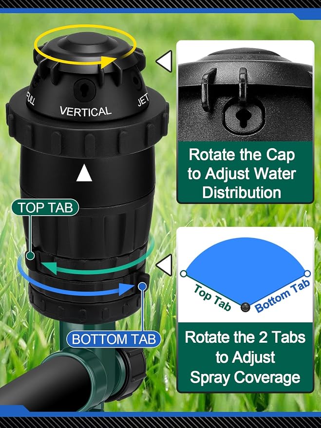 Sturdy Aluminum Alloy Spike Sprinklers for Yard - Adjustable Spray Coverage & 5 Spray Patterns Lawn Sprinkler, Efficient Irrigation System for Medium Garden Uneven Ground