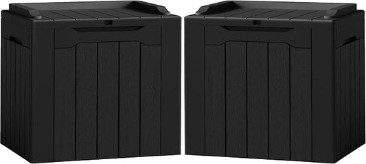 Flamaker 2 Pack Deck Box 31 Gallon Waterproof Resin Storage Box with Lid Indoor Outdoor Delivery Box Storage Bin for Patio Cushions (Black)
