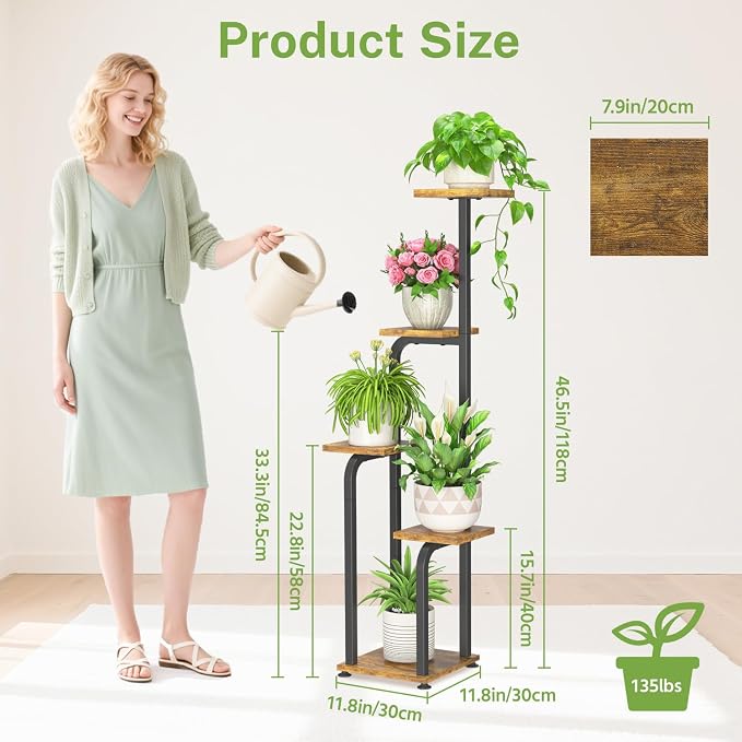 iDavosic.ly Tiered Plant Stand Indoor Set of 2, 4 Tier Corner Multiple Flower Holder Shelf with Wooden Trays & 3 Tier Front Porch Plant Stands for Outside