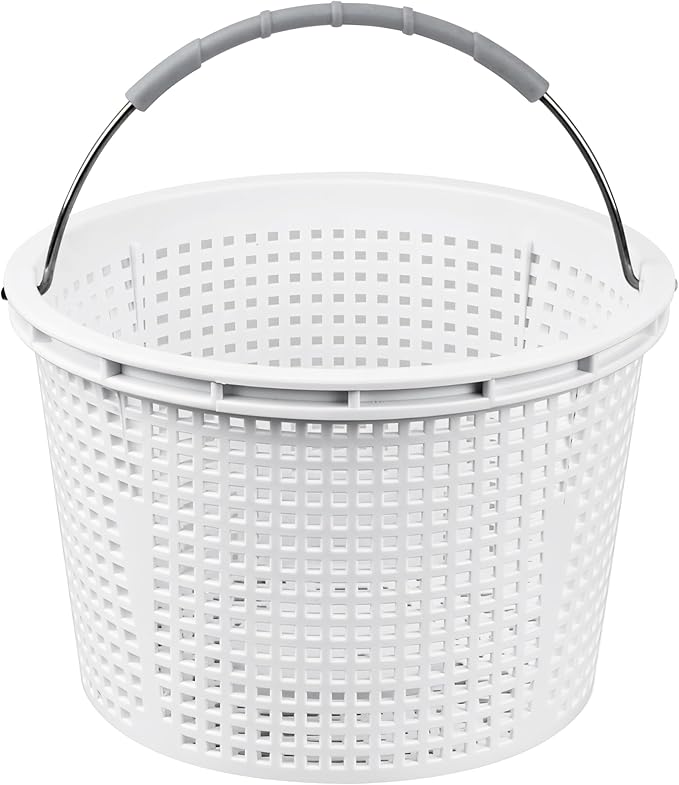 8" Pool Skimmer Basket Replacement for Pentair U-3 & Hayward SP1070 | Heavy-Duty Inground Pool Basket with Weighted Metal Base & 316 Stainless Steel Handle