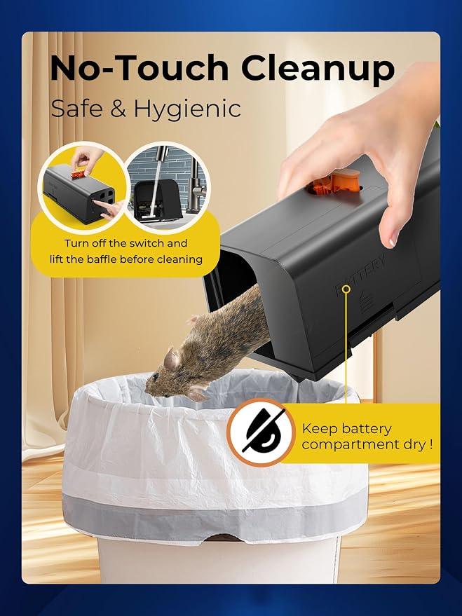Electric Rat Trap Indoor for Home, Electronic Rodent Zapper with Anti-Escape Design, Humane Quick Control, No-Touch Disposal, Plug-in Powered Rat Trap for Kitchen, Garage, Basement (Black)