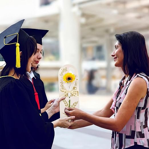Eaasty 48 Set Graduation Day Themed Single Sunflower Card Sleeve Grad Gift Packaging Flower Holder with Floral Water Tubes Ribbon Floral Tissue Paper for Flower Packing