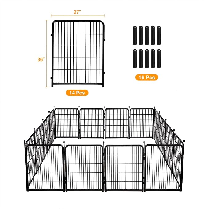 Getlay Doorless Garden Fences and Borders for Dogs, 36in(H) 14 Panels Total 31 Ft(L), Black Metal Decorative Garden Fencing, Flower Bed Fencing, Dog Digging Fence Barrier, Rabbit Fence for Flowers