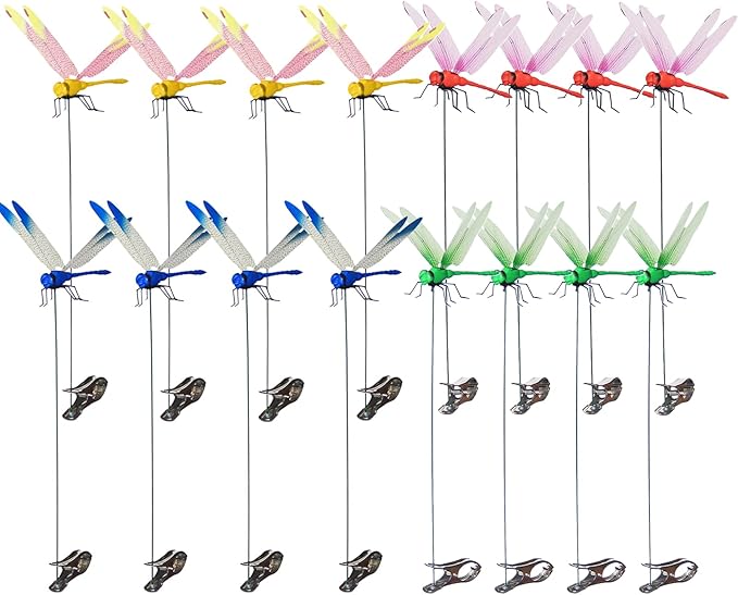 Kleeblatt Dragonfly Clip 16pcs - Dragon Fly Clips, Hair Accessories, Garden Decor, and Outdoor Decorative Stakes - Ideal for Garden & Patio Enhancement(in Bags)