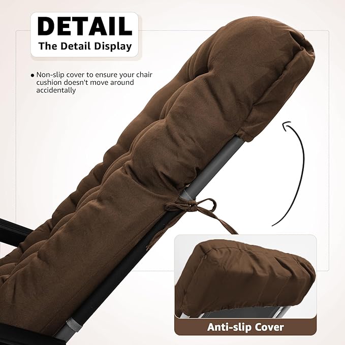 Patio Lounge Chair Cushion, Waterproof Zero Gravity Chair Cushions with Ties, 66x21x4 Inches Chaise Lounge Chair Cushion for Outdoor Indoor Furniture, Brown (Only Cushion)
