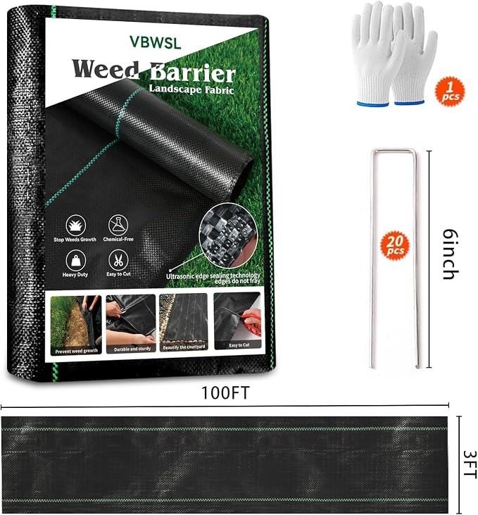 Weed Fabric Barrier Heavy Duty, 3FT x 100FT 3.2oz Garden Weed Blocker Fabric, Landscaping Fabric, Weed Control Fabric Ground Cover Gardening Mat