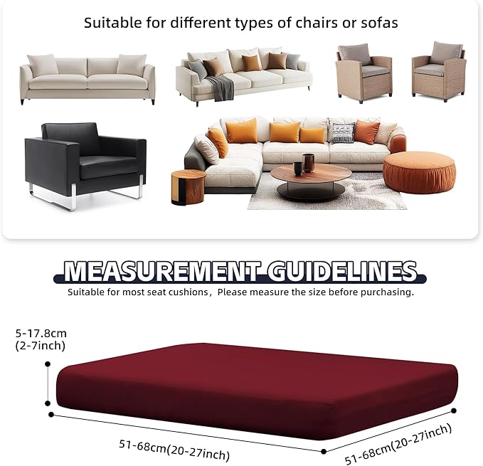 8Pcs Patio Cushion Covers,Outdoor Cushions Covers,Stretch Cushion Covers Replacement, Washable and Reusable Furniture Protectors(Wine Red)