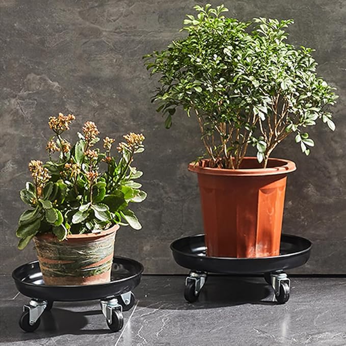 14" Heavy Duty Plant Dolly with Wheels, 280lbs Metal Rolling Plant Stand with Casters, Round Wheeled Planter Caddy Roller Base Carry Potted Tree Flower Pot for Indoor Outdoor Garden, 3 Pack, Black