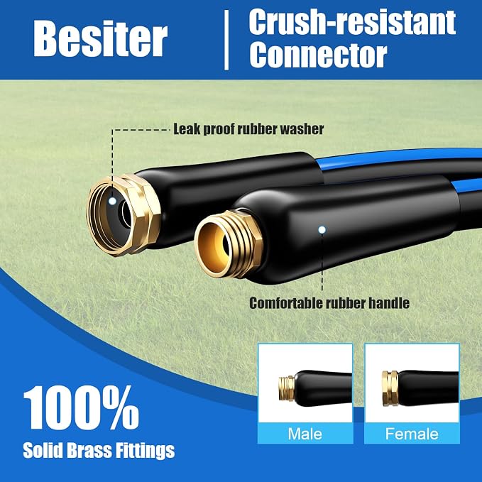 Besiter Short Garden Hose 5/8” 3FT: Burst-Resistant Water Hose with Sturdy Brass Fittings - Leakproof Hose Male to Female - Durable Hose for Yard, Lawn, Car Wash, Outdoor, Watering, Dark Blue