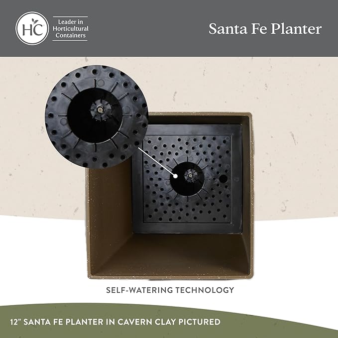 The HC Companies Santa Fe Square Self-Watering Pot - Lightweight Plastic Planter for Herbs & More - Durable Plant Pots for Indoor Plants & Outdoor Plants (12" Pebble Gray, Pack 1)