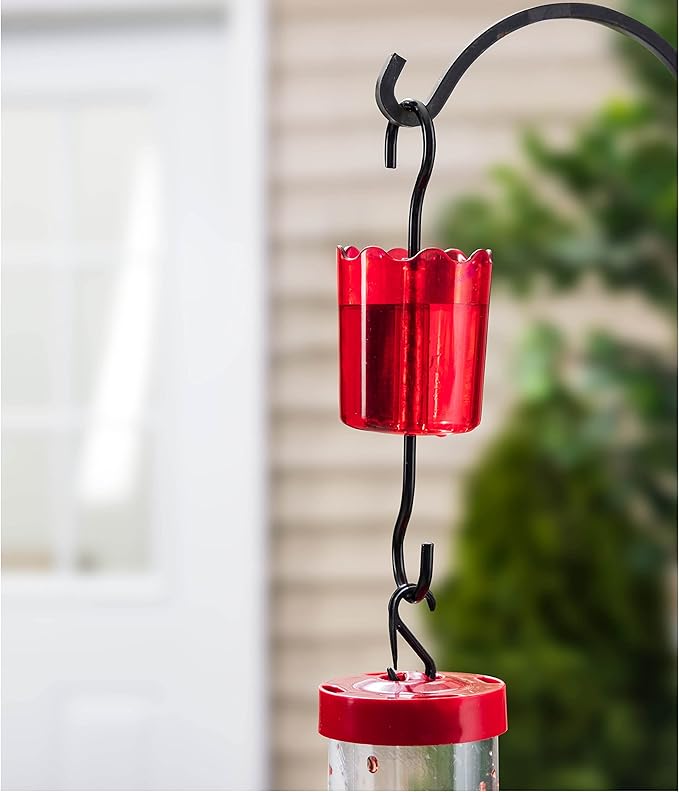 Ant Moat for Hummingbird Feeders [Set of 2] Ant Guard Keeps Ants Away from Feeders, Made of Durable Plastic, Red Color/Rustproof S Hooks, Suitable for All Hummingbird Feeders.