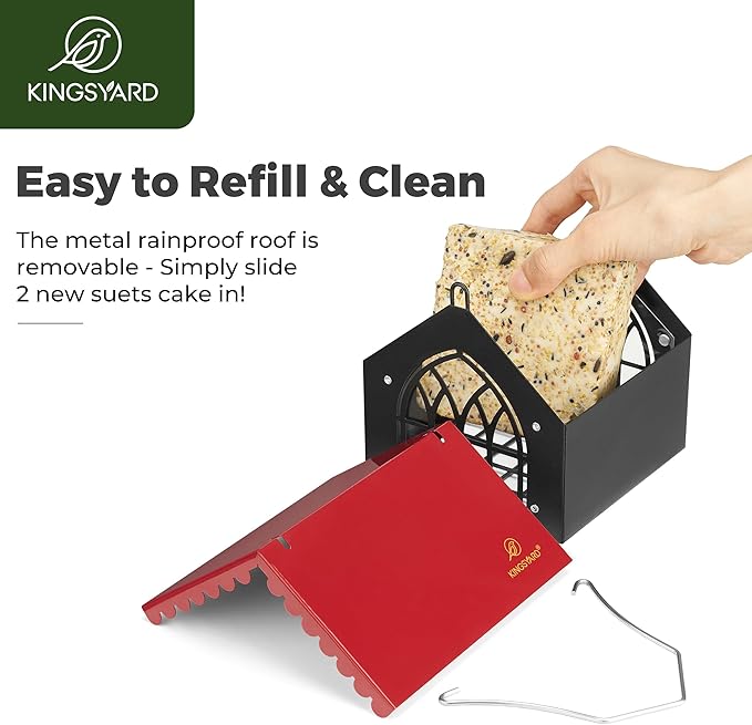 Kingsyard Double Upside Down Suet Feeder with Weatherproof Roof, All Metal Suet Feeders for Outdoors Hanging, Great for Downy Woodpecker Nuthatch Chickadee, Red