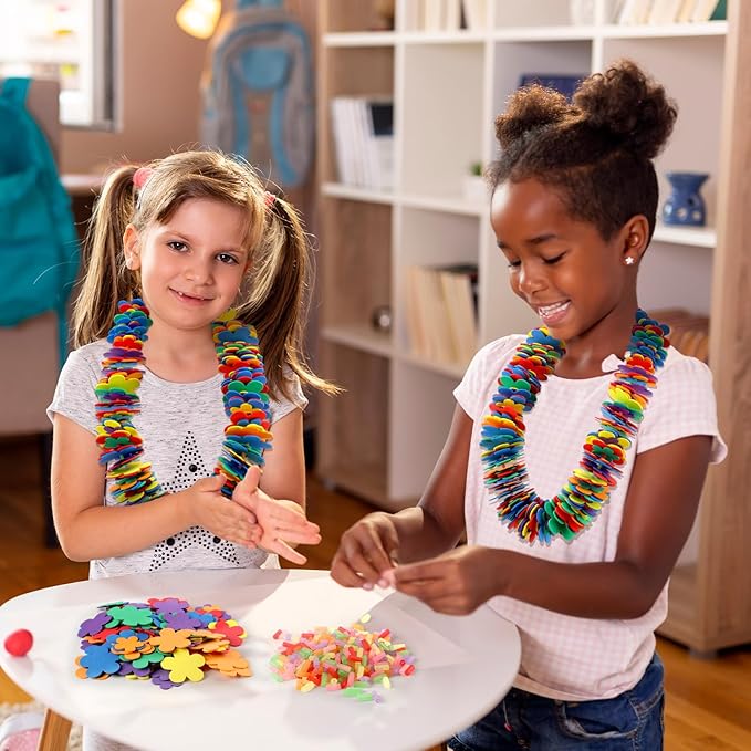 Wettarn 24 Pcs Hawaiian Lei Making Craft Kit Makes Foam Flower Necklace VBS Vacation Bible EVA Flowers Foam Luau Crafts DIY Floral for Luau Tropical Party Decoration (Flower)