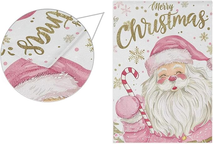 Pfrewn Christmas Winter House Flag 28x40 Double Sided Cute Sweet Santa Claus Golden Snowflakes Garden Yard Flags Welcome Winter Outdoor Indoor Banner for Party Home Merry Christmas Xmas Decorations