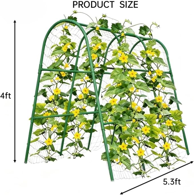 Garden Arch Trellis for Raised Beds, 4x5.3FT Plant Support for Cucumbers, Melons, Grapes, Roses & Climbing Vegetables, Outdoor Rust-Resistant Trellis for Vertical Growing, Green