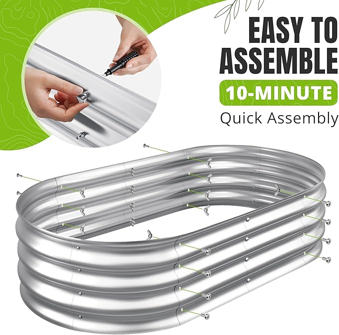 Sponvatt Raised Garden Bed - Outdoor Galvanized Raised Garden Bed Planter Boxes, Large Oval Metal for Gardening Planter Box Kit,Suitable for Vegetables,Herbs, and Flowers Silver (6x3x1 Ft)