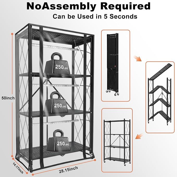 Indoor Greenhouse with Grow Light, 4-Tier Foldable Metal Plant Shelf with Full Spectrum 6000K Growing Lamps and Tent, Mini Greenhouse Cabinet with Timer for Seed Starting (28.2"x14.2"x50")