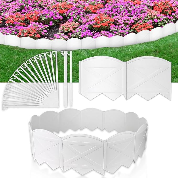 Vashly No-Dig 20Ft Landscape Edging, 6 Inch Tall Garden Edging with 7.8 inch Anchoring Stakes Plastic Garden Edging Border Flower Bed Edging Borders Lawn Edging