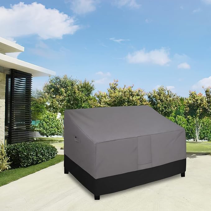 Easy-Going Waterproof Outdoor Loveseat Cover, Heavy Duty Deep 2-Seater Patio Couch Cover, Windproof Outdoor Furniture Protector with Air Vent (58Wx40Dx31H inch, Gray/Black)