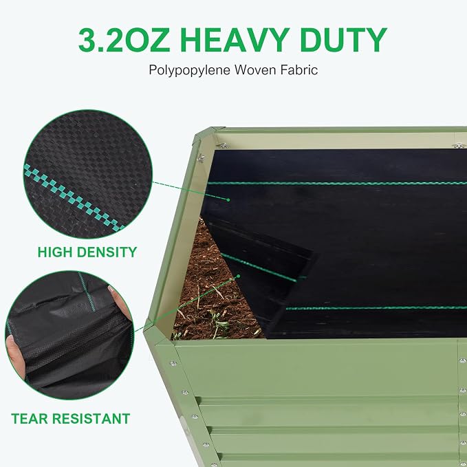 4x2ft Weed Barrier Fabric 6Pcs - Landscape Garden Bed Liner for Raised Beds | 3.2oz Heavy Duty Woven Geotextile Fabric | Planters Box Gardening Weed Control Mat with 36 Staple
