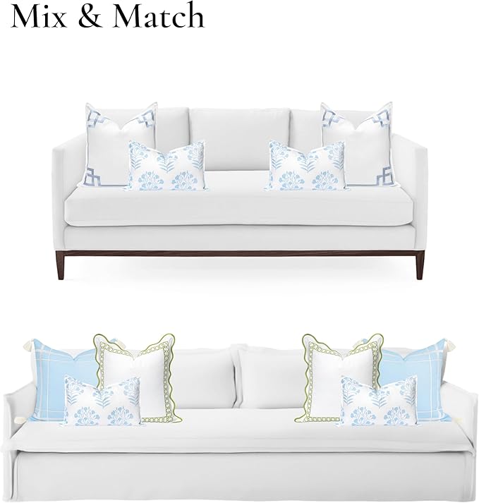 Hofdeco Premium Coastal Patio Indoor Outdoor Lumbar Pillow Cover Only, 12"x20" Water Repellent for Backyard, Couch, Baby Blue Print Floral