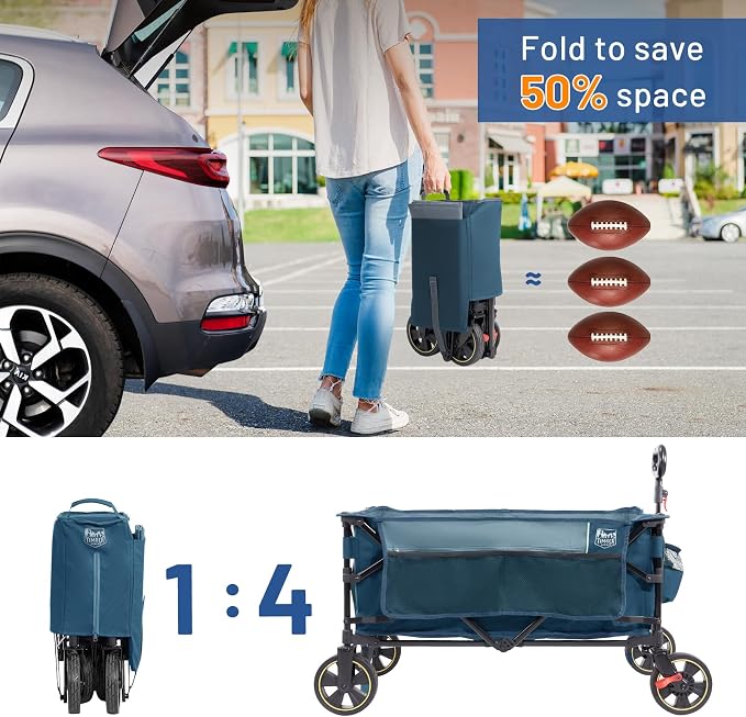 Timber Ridge Collapsible Wagon Cart with Brakes, 200L Large Capacity Compact Portable Easy to Carry Folding Wagon, Utility Grocery Cart for Camping, Gardening, Shopping