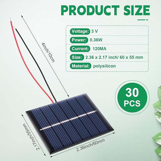 Kanayu 30 Pcs Small Solar Panels 3v 120ma Mini Polycrystalline Solar Cells DIY System Kits Epoxy Panel Module Photovoltaic Cells Charger 60 x 55 mm for Light Phone Charger Flashlight