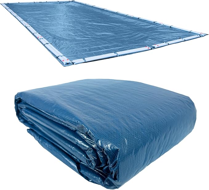 Robelle 25 x 50 ft Heavy Duty Blue Winter Pool Cover for Inground Pools, 5 ft Overlap (30 x 55 ft Cover Size), Solid 8 x 8 Scrim, 2.36 oz/yd2, 10-Year Warranty, Style: 352550R